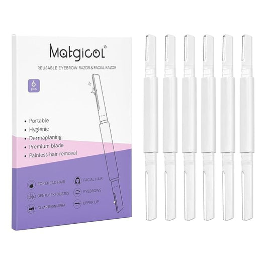 Dermaplane Razor for Women Face & Eyebrow - Dermaplaning Tool for Peach Fuzz Facial Hair Removal,High Precision Blade for Smooth Skin (White, 6 Count)