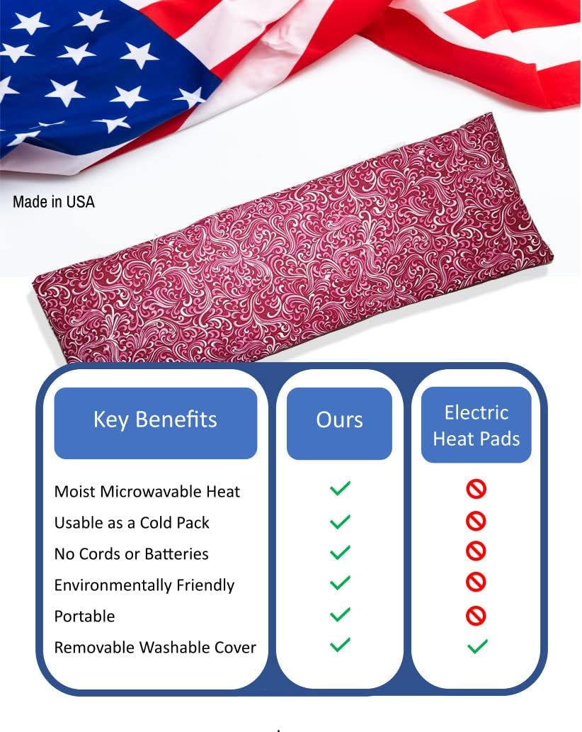 Microwavable Corn Filled Heating Pad and Cold Pack/Washable 100% Cotton Cover (Breezy - Raspberry, 5.25in W x 17.25in L)