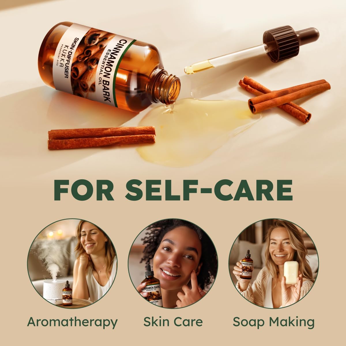 Kukka Cinnamon Essential Oil for Skin & Diffuser - 4 Fl Oz - Cinnamon Oil, Aromatherapy and Candles, DIY Soap Making Scents