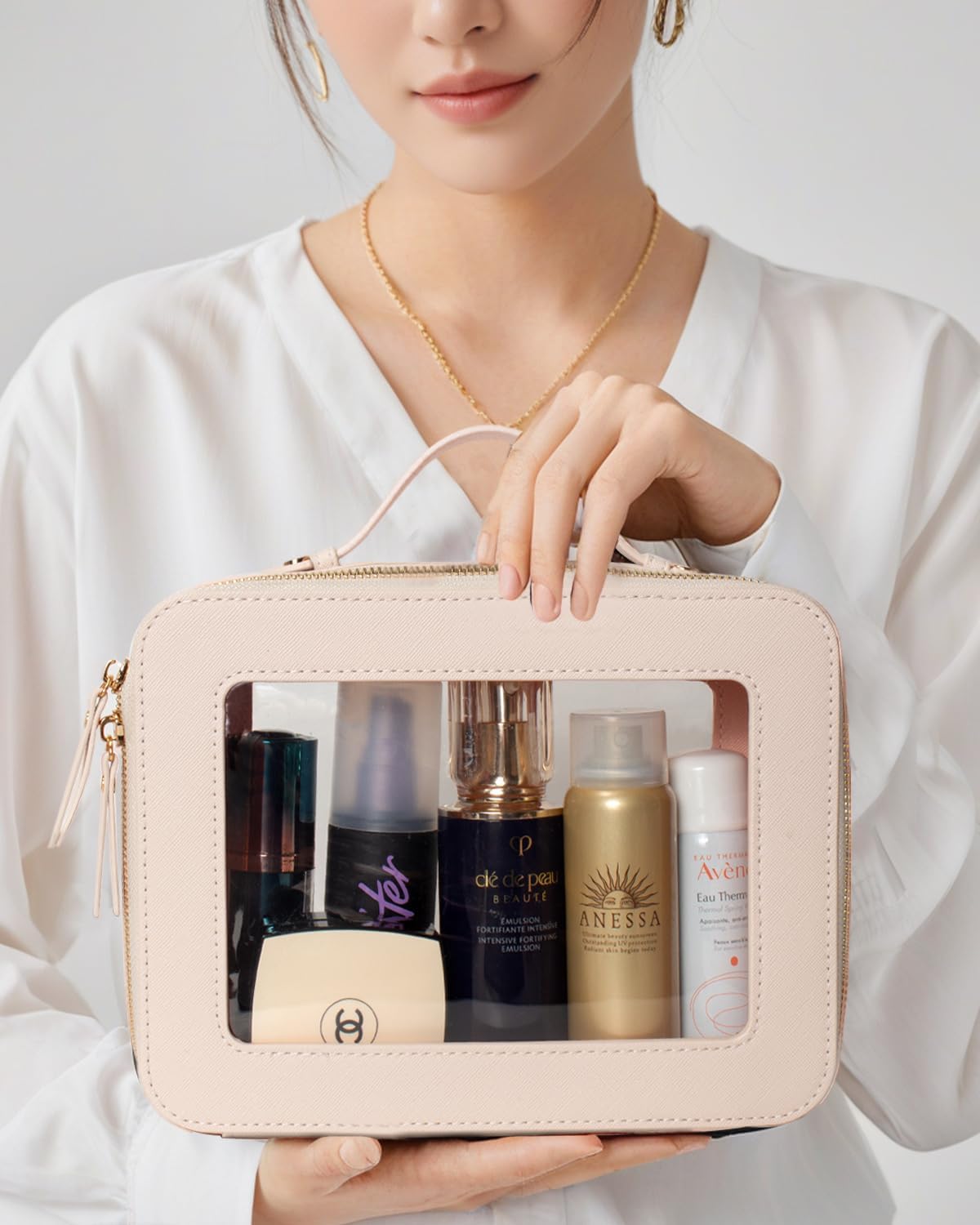 Travel Clear Makeup Bag Set, TSA Approved Cosmetic Bag Case with Zipper Portable Makeup Pouch Toiletry Bag Women Traveling Cosmetic Organizer Storage Bag Car Organizer Car Essentials for Women