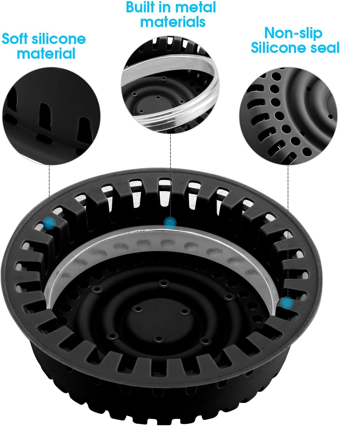 Drain Hair Catcher, Shower Hair Drain Catcher,Tub Hair Catcher Upgraded Protector with Silicone & Stainless Metal Designed for Pop-Up and Regular, Effective Without Slowing Drainage (Black)