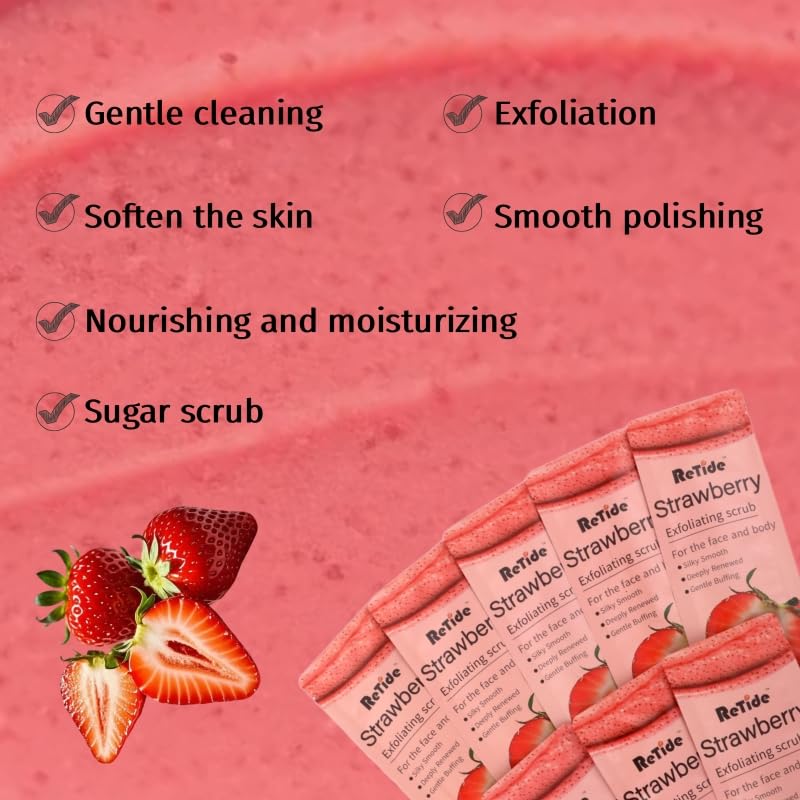 Strawberry Body Scrub Gift Set - 35 Packets & 2 Pcs Exfoliating Gloves,Exfoliating & Moisturizing Sugar Scrub for Face & Body, Self Care Gifts for Women