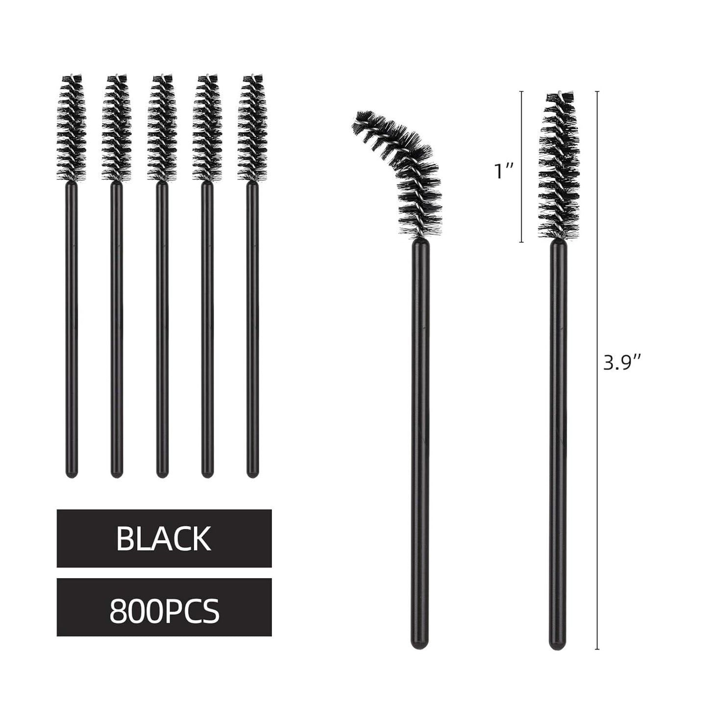 Tbestmax 800 Disposable Mascara Wands Eyelash Brush Spoolies for Eyebrow Eye Lash Extension, Makeup Brushes Applicators Kits - Black