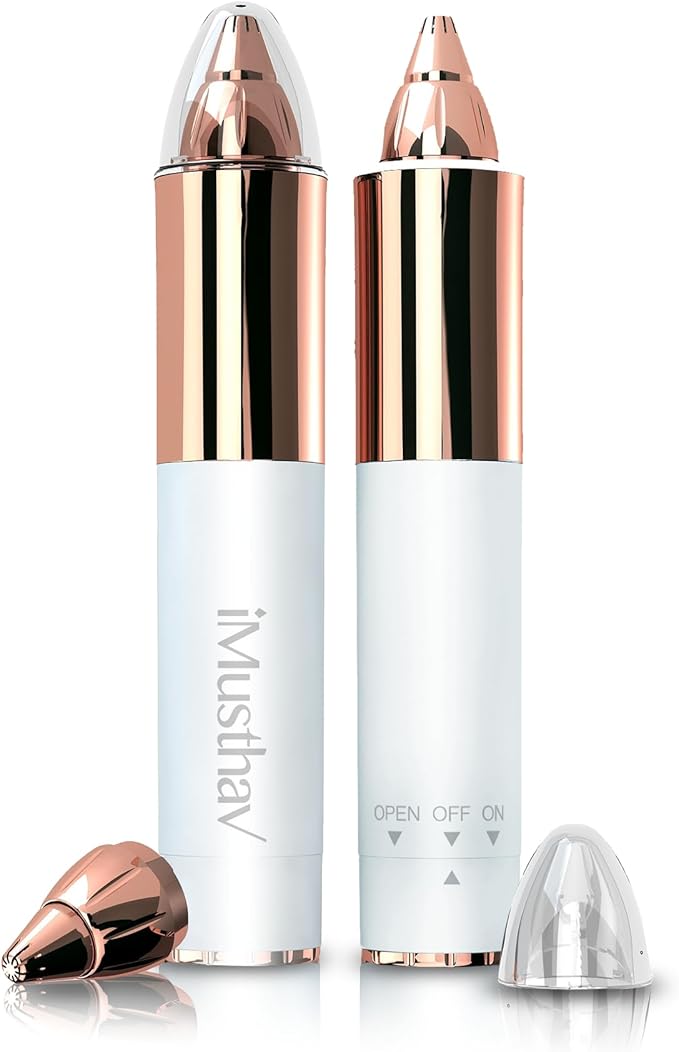 Mini Portable Painless Eyebrow Remover Trimmer for Women, Eyebrow Razor Epilator Pen,18K Gold-Plated Hypoallergenic Precision Pencil-tip. 360° LED Light for Instant and Painless Hair Remover.