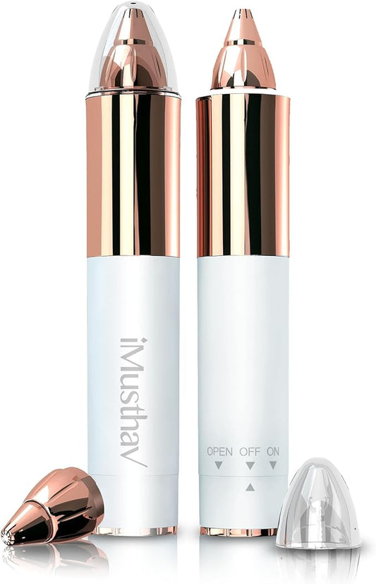 Mini Portable Painless Eyebrow Remover Trimmer for Women, Eyebrow Razor Epilator Pen,18K Gold-Plated Hypoallergenic Precision Pencil-tip. 360° LED Light for Instant and Painless Hair Remover.