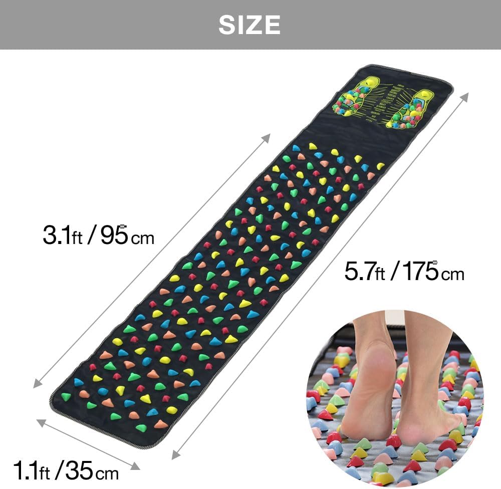 Japard Long Foot Massage Mat, 5.74ft (68.9 x 13.78 Inches), Reflexology Walk Stone Road Acupressure Pad with Chart, Feet Puressure Point Massager for Elderly, Students and Office Workers