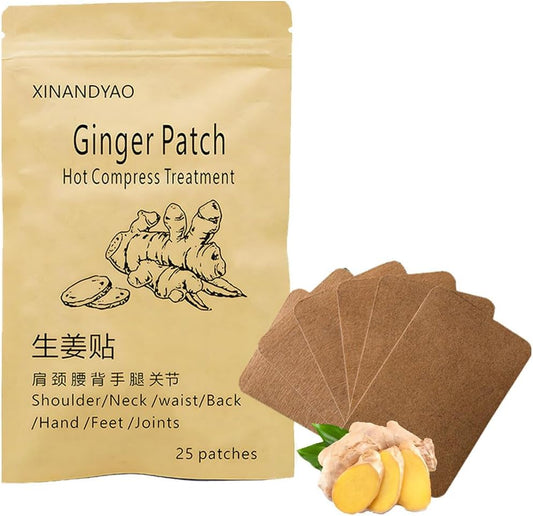 25 Count Ginger Self-Heating Patches | Long-Lasting Comfort for Back, Neck, Shoulders, Knees & Joints | 8-Hour Herbal Warming Pads (12x8cm)