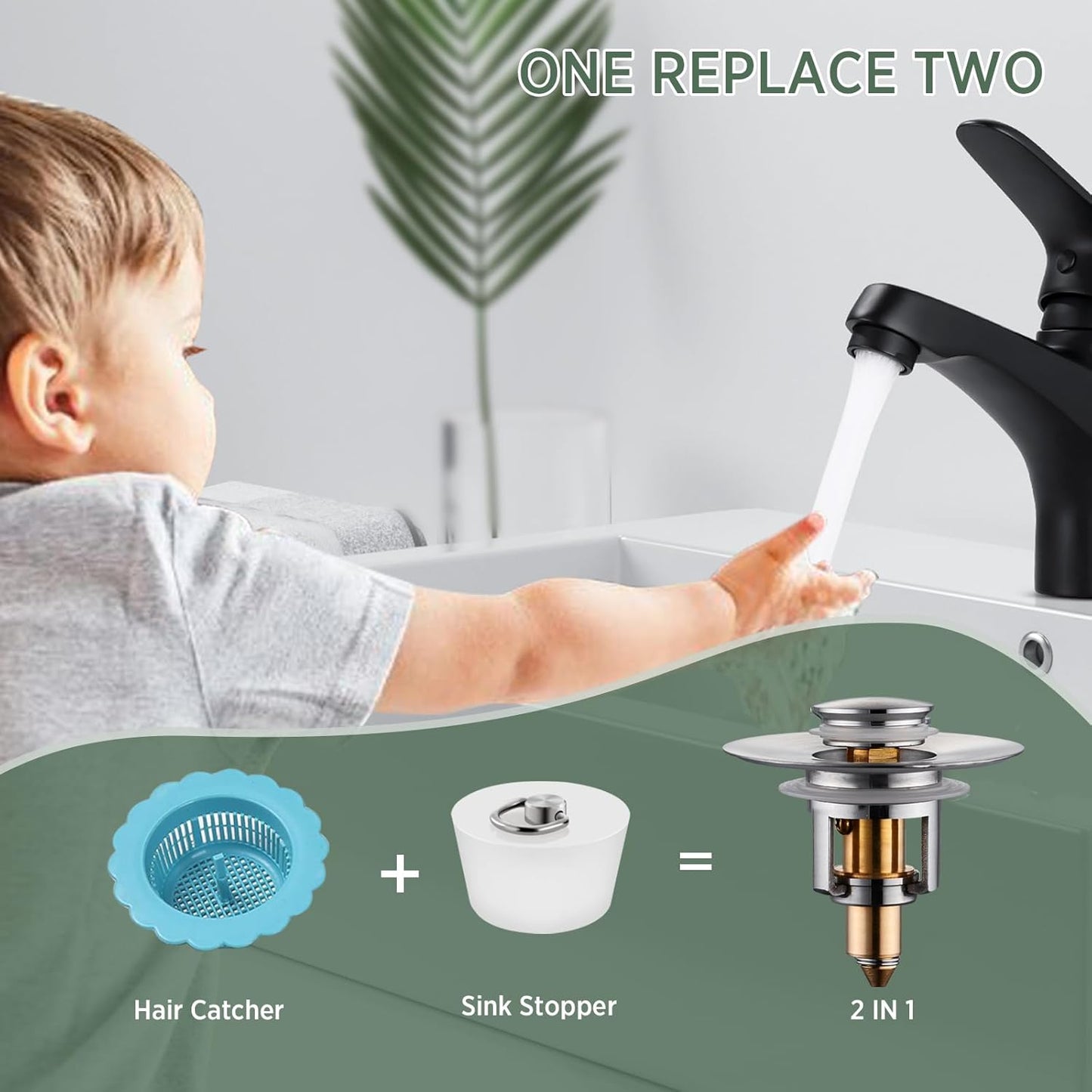 Universal Bathroom Sink Stopper - 2 Pack Brushed Nickel Pop Up Drain Stopper for 1.06"-1.65" Basin Drain Holes,Anti Clogging Bathroom Sink Drain Strainers with Hair CatcherBrushed Nickel