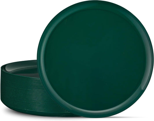 PLASTICPRO [30 Pack 10.7'' Christmass Green Plastic Party Plates Edge Collection Premium heavyweight Elegant Disposable Tableware Dishes