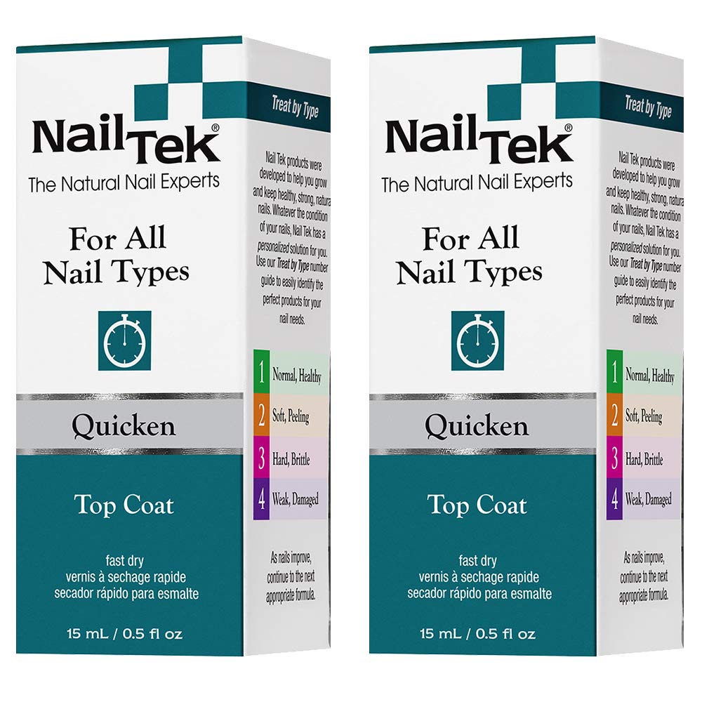 Nail Tek Quicken Quick Dry Top Coat Nail Polish for All Nails Types, 0.5 oz, 2 Pack