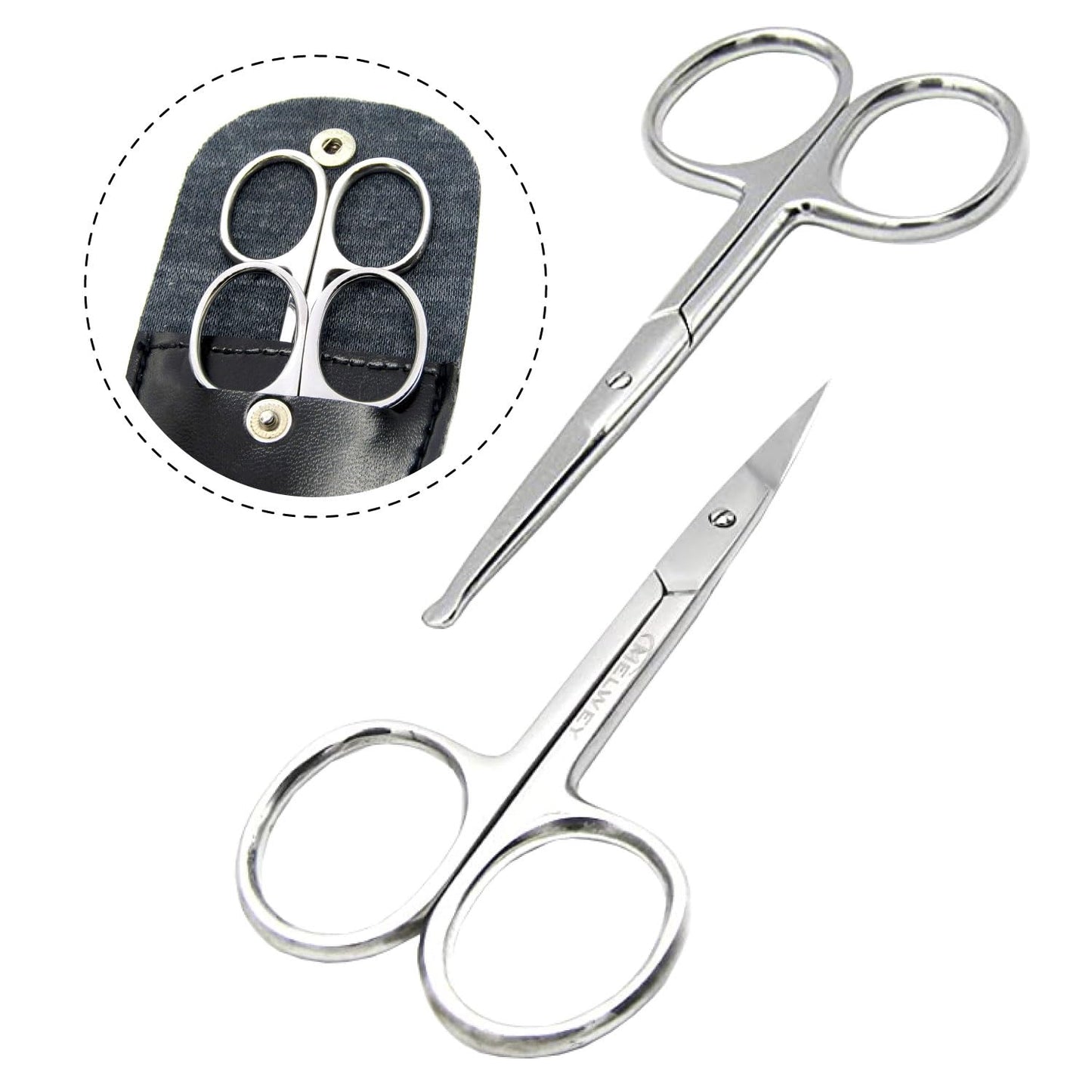 Pack of 2 Curved & Rounded Blunt Tip Stainless Steel Small Scissors for Eyebrows & Eyelashes, Beard Trimming & Moustache, Baby Nails, Nose & Facial Hair