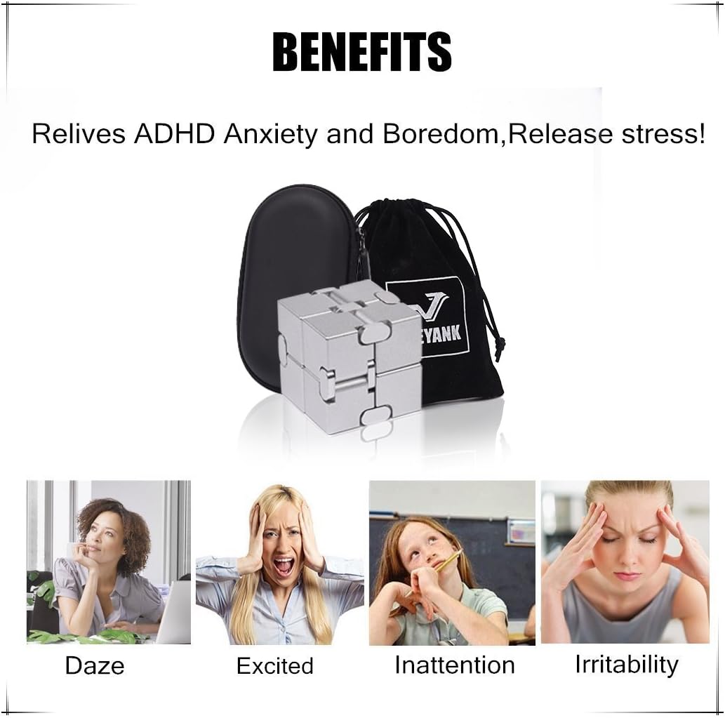 Fidget Cube New Version Fidget Finger Toys - Metal Infinity Cube Prime for Stress and Anxiety Relief/ADHD, Ultra Durable Sensory Gifts for Adults and Teens Kids