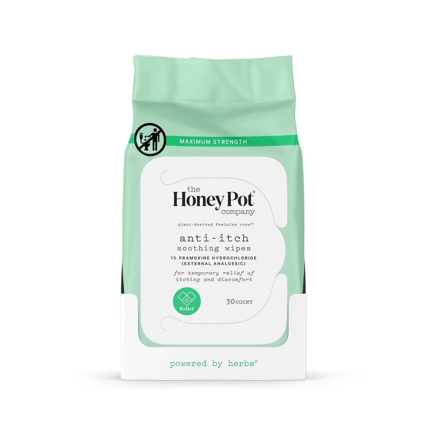 The Honey Pot Company - Anti-Itch Soothing Feminine Wipes - At Home or On the Go Medicated for Temporary Relief of Itching and Discomfort - Maximum Strength - 30 ct.
