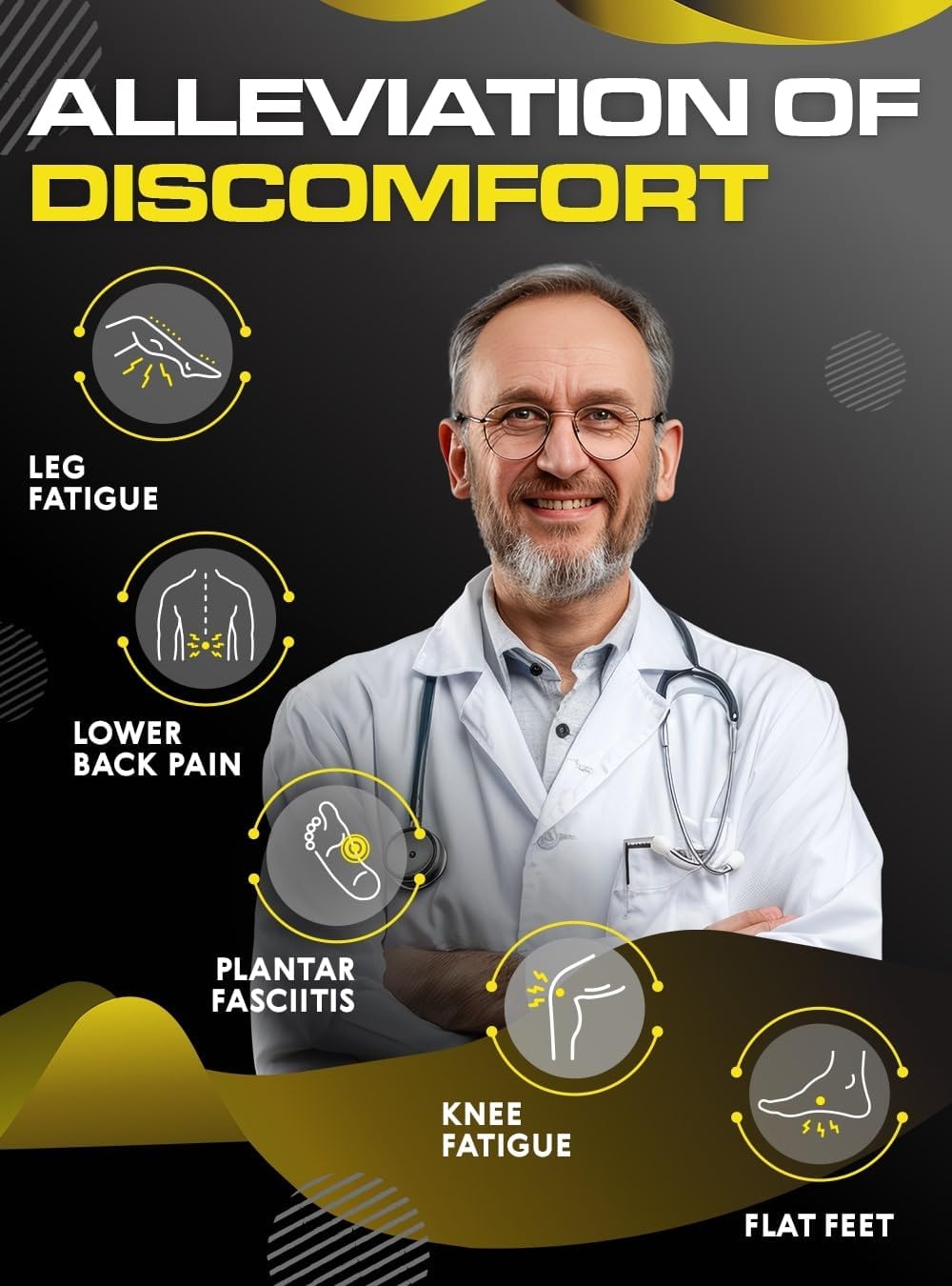 (New) Work Orthotic Insoles - Anti Fatigue Medium Arch Support Shoe Insert Men Women - Plantar Fasciitis Flat Feet - Relieve Foot Pain - Work Boot Insoles Standing All Day (M, Blue Lines)