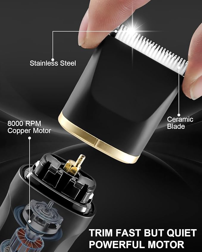 AREYZIN Body Hair Trimmer Men Painless Body Groomer & Ball Trimmer Men,3 in 1 Pubic Hair Trimmer,USB Recharge Dock,Replaceable Ceramic Blade Heads,IPX7,Mens Grooming Kits,Black