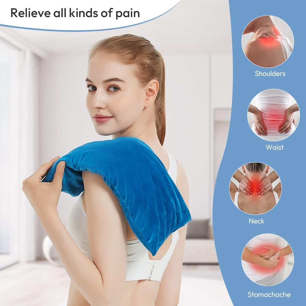 Microwavable Heating Pad with Washable Cover, 8 x 18 Microwave Heating Pad for Neck and Shoulders, Moist Heat Bean Bag Warm Compress for Knee, Joints, Wrist, Abdomen (Light Blue)