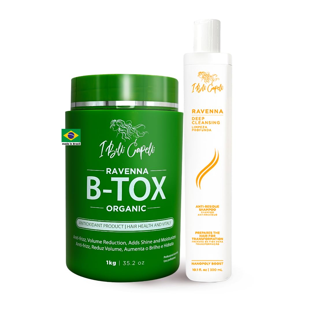 I Belli Capelli Ravenna Organic B-tox Hair Treatment Kit- 1kg/35.02 oz Hair B-tox + 300ml/10.1 fl.oz Anti-Residue Shampoo