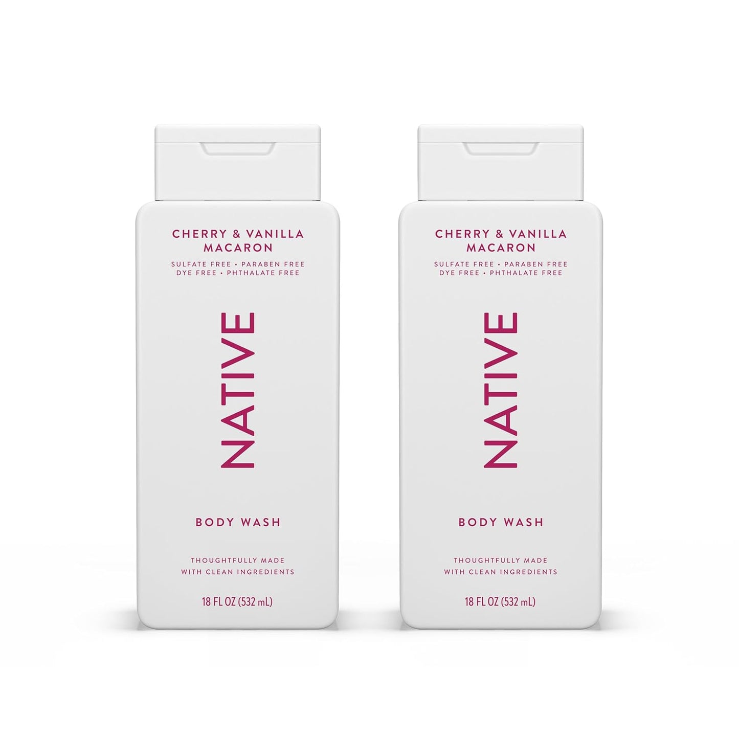 Native Body Wash Contains Naturally Derived Ingredients | For Women & Men, Sulfate, Paraben, & Dye Free Leaving Skin Soft and Hydrating | Cherry & Vanilla Macaron 18 oz - 2 Pk