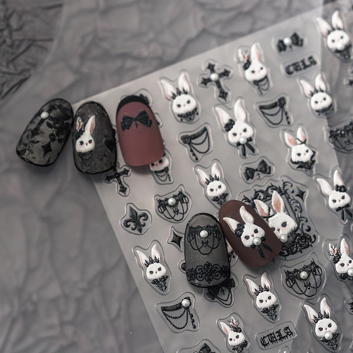 5D Embossed Bunny Nail Stickers Lovely Rabbit Nail Art White Black Nail Decals Cute Stickers for Nails Designs Self Adhesive Nail Art Supplies & Decorations for Women Girls 1 Sheet