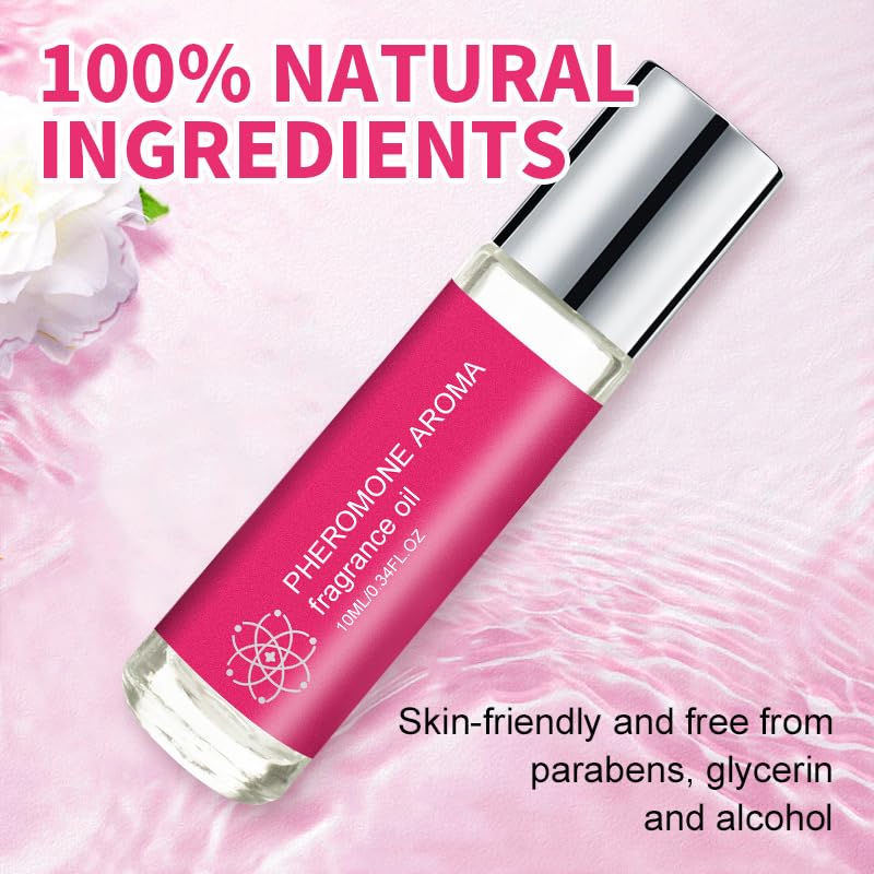 Pheromone Roll-On Perfume for Women, 10ml， Floral Fruity Fragrance, Top Notes Pear Strawberry Blackcurrant, Middle Notes Peony Honeysuckle Lily of the Valley, Base Notes Cedarwood,Elegant & Fresh
