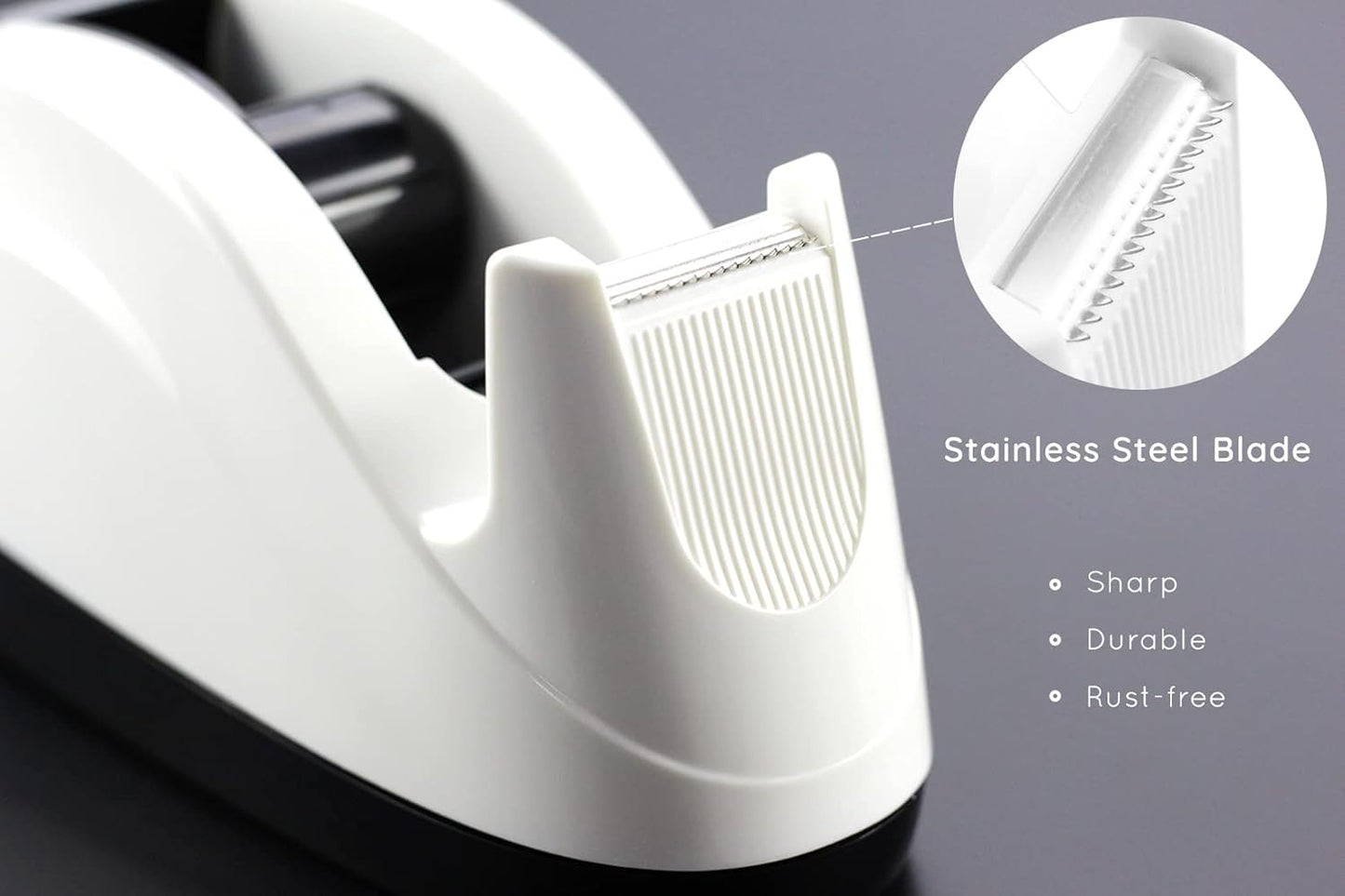 Heavy Base Nonskid Desk Tape Dispenser One-Hand Dispensing, White, 4 Pack