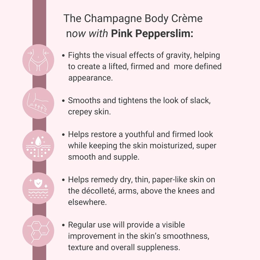 Consult Beaute Champagne Lift Hydrating Firming Body Cream with Pink Pepperslim for Crepey Skin Moisturizer Tightens, Tones & Hydrates Dry Skin on Arms & Legs - 8 oz.