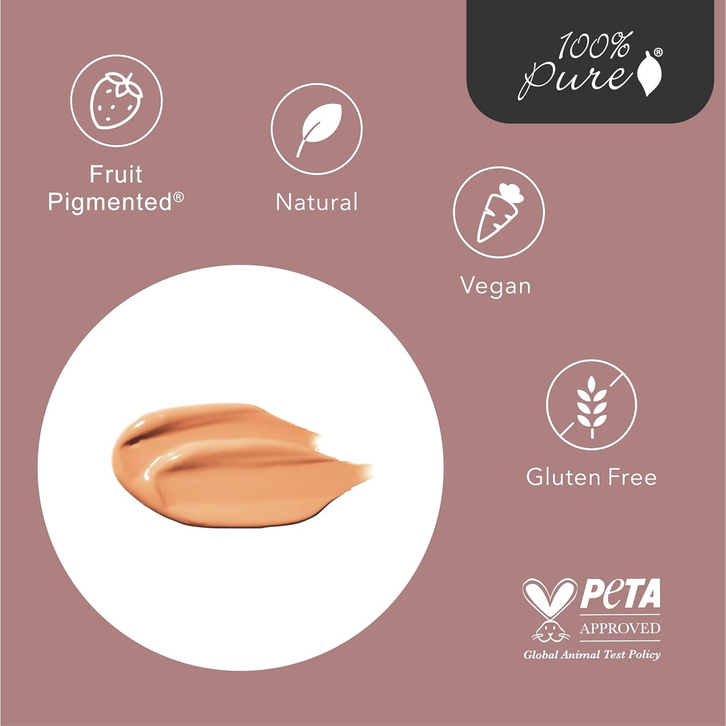 100% PURE Healthy Foundation Full Face Coverage Makeup, Liquid Matte Finish with Anti-Aging Benefits - Vegan Gorgeous Fruit Pigmented Peach Bisque Color (Medium with Olive Undertone) - 1 Fl Oz