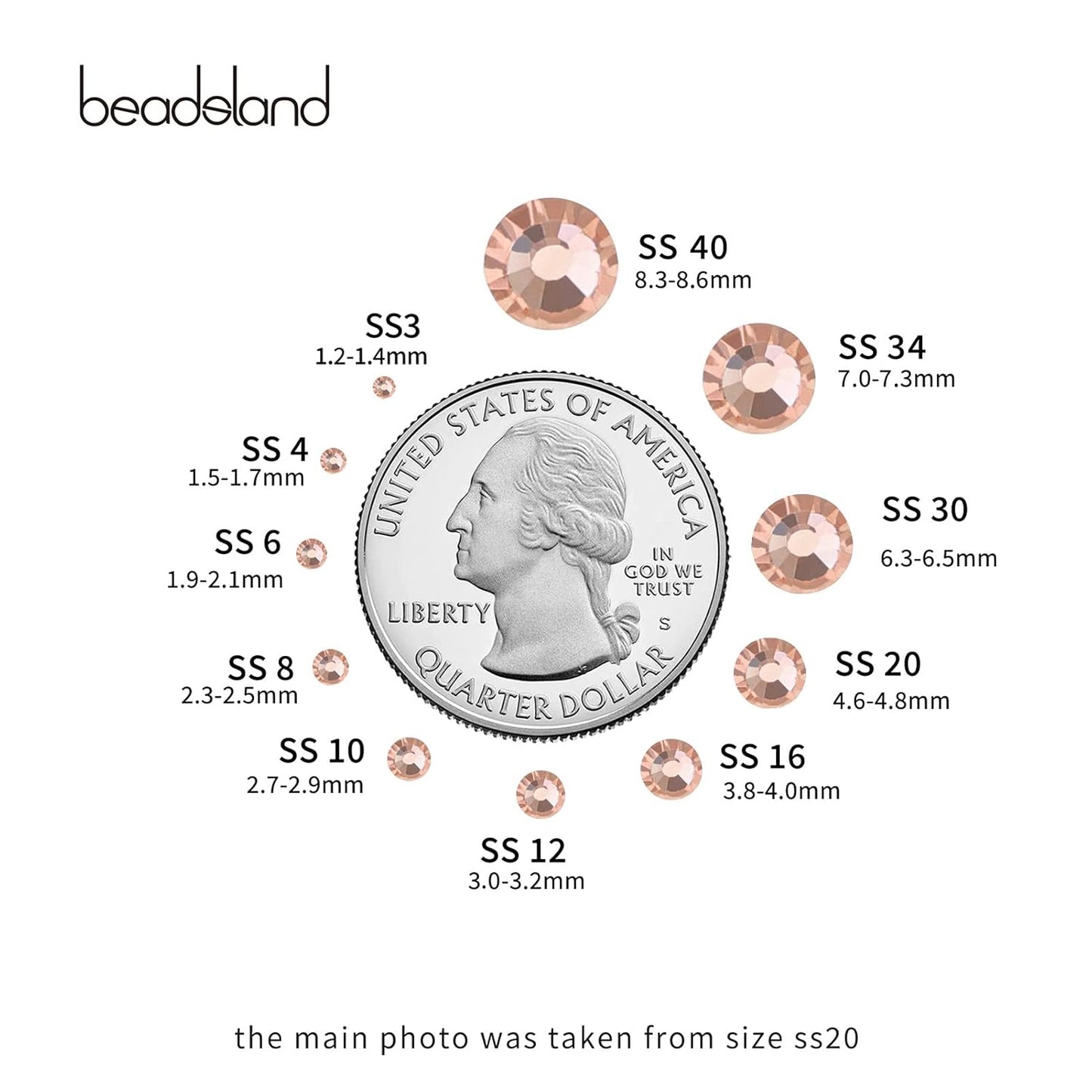 beadsland Flat Back Crystal Rhinestones Round Gems for Nail Art and Craft Glue Fix, Champagne (2.9-3.0mm) SS12/1440pcs