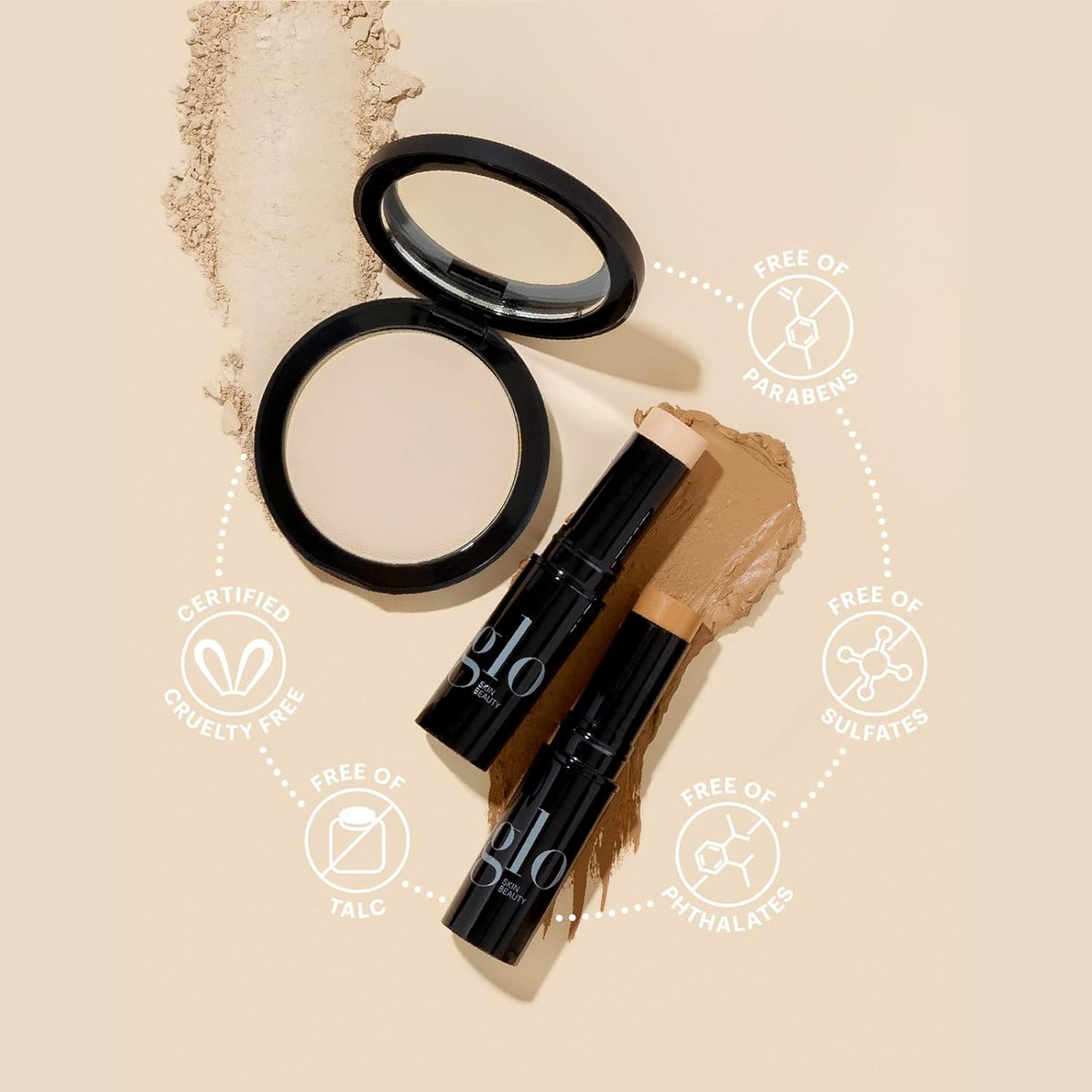 Glo Skin Beauty Pressed Base Powder Foundation Makeup (Beige Light) - Flawless Coverage for a Radiant Natural, Second-Skin Finish