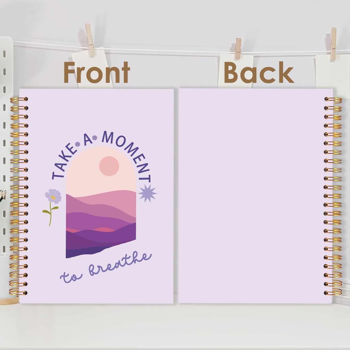 FDHSPAAM Purple Mental Health Spiral Journal Notebook 5.5x8.3in, Take A Moment to Breathe Inspirational Notebooks for Note Taking, Therapy Office Must Haves, Hardcover Notebook Journal