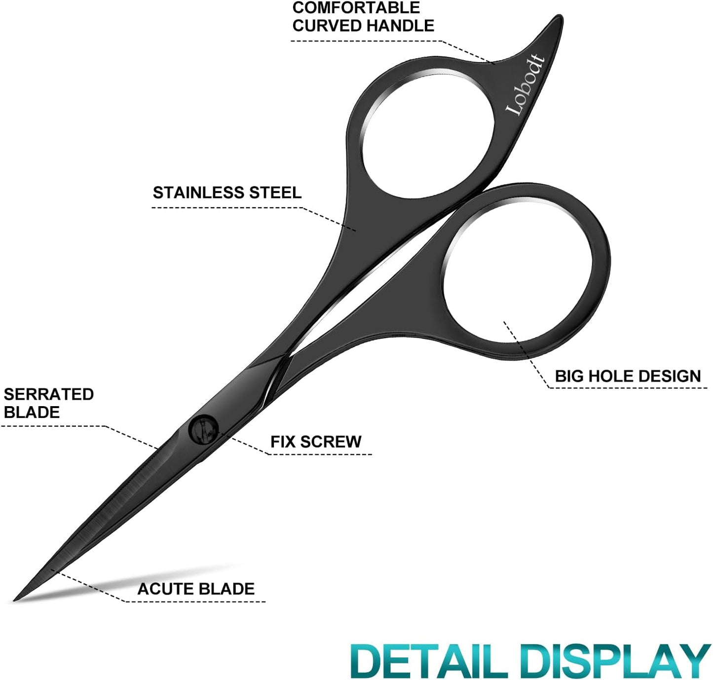 Professional beard scissors, 4.9-inch (black) small pointed stainless steel hairdressing scissors, Moustache Trimming，suitable for personal care and beauty of both men and women