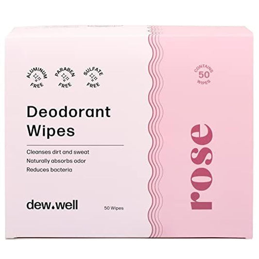 Dew Well - Deodorant Wipes - A Fresh Start When You’re On the Go - Aluminum, Paraben, and Sulfate Free - Rose Scent - 50 Individually Wrapped Wipes