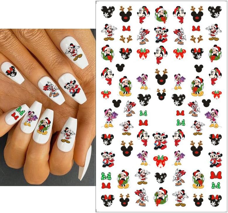 6 Sheets Christmas Nail Art Stickers Decals Cute Cartoon Snowflake Christmas Tree Self Adhesive Nail Stickers Supply Winter Xmas Nail Decals for Women DIY Manicure Tips Xmas Party Nail Decoration