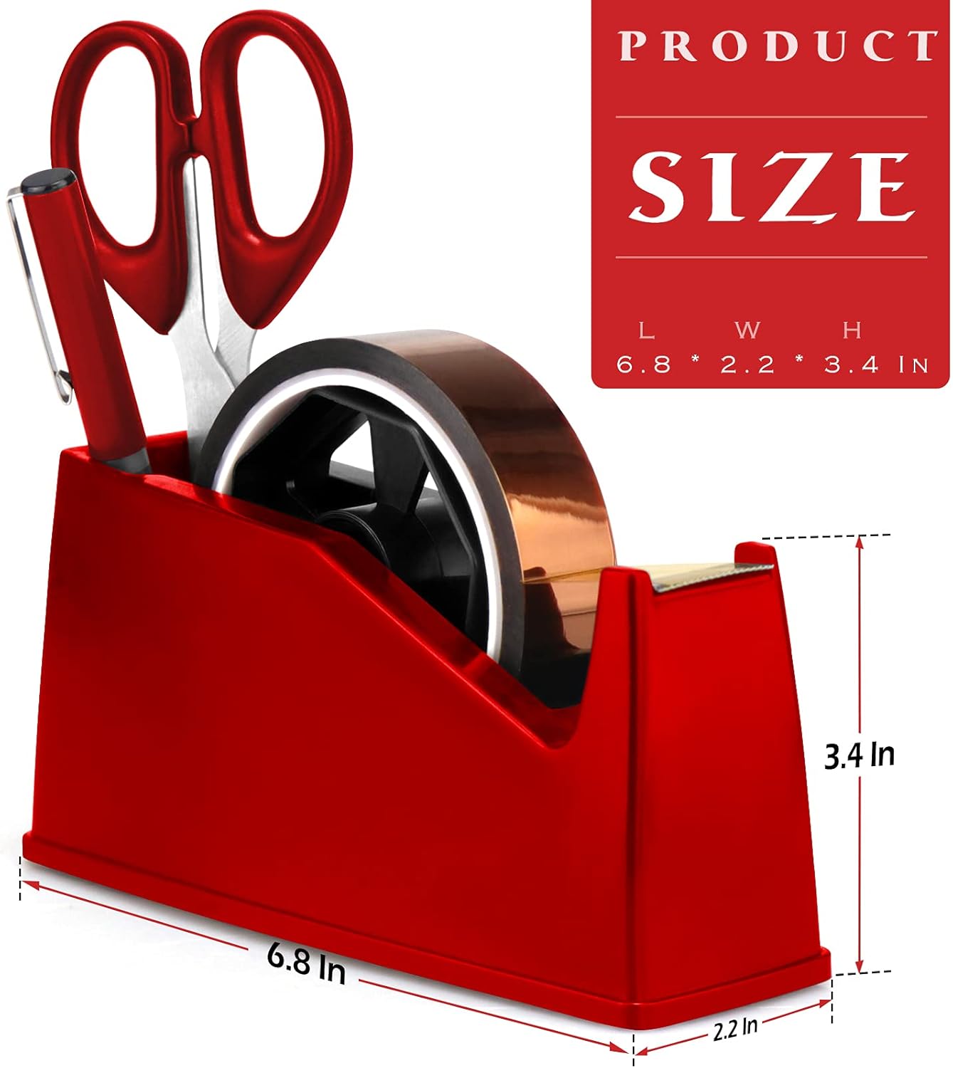 Heat Tape Dispenser, Masking Tape Dispenser, Holder Fits 1" and 3" Core, 6.8 x 2.2 x 3.4 Inch, Desktop Tape Dispenser, Heat Tape for Sublimation(Red)