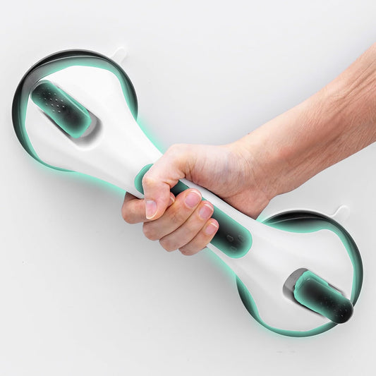 Grab Bars for Bathtubs and Showers Glow in The Dark, 12 inch Suction Grab Bar, Shower Handle Safety Grip Handrail for Seniors and Elderly, Removable Waterproof No Drilling, Black