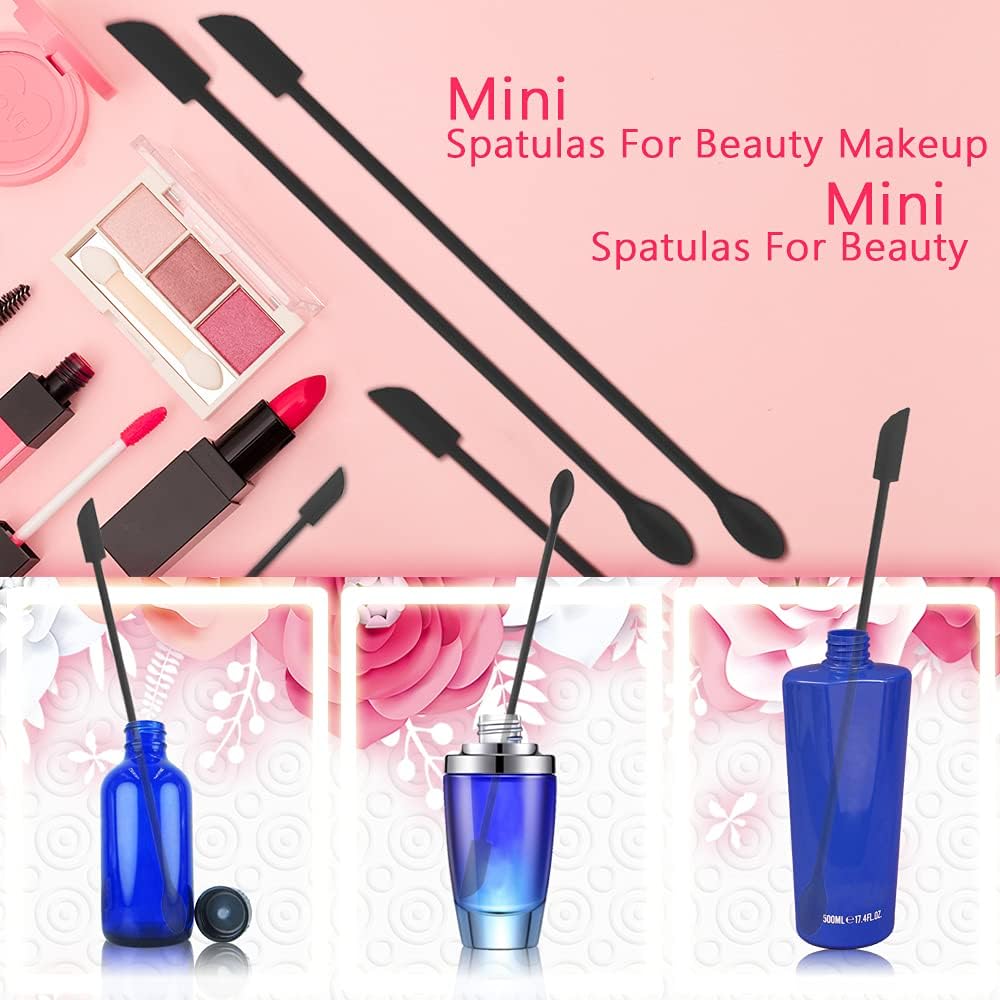 Set of 8 Mini Spatulas Makeup Scraper, MaehSab Silicone Reusable Tiny Thin Jar Scraper for Getting Last Lotion out, Rubber Makeup Long Spoon Bottle Scraper for Kitchen Food Beauty Make up, Black
