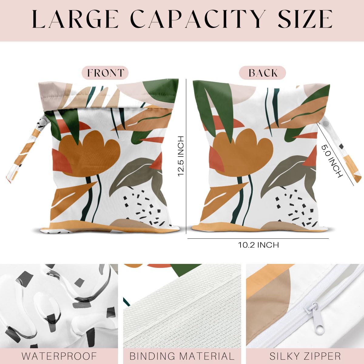 Wet Bag, Wet Dry Bag, Wet Bag for Swimsuit, Travel, Beach, Pool, Diapers, Dirty Yoga Gym Clothes, Makeup Bag, Waterproof Tropical Palm Leaves Decor Jungle Palm Leaf Favors