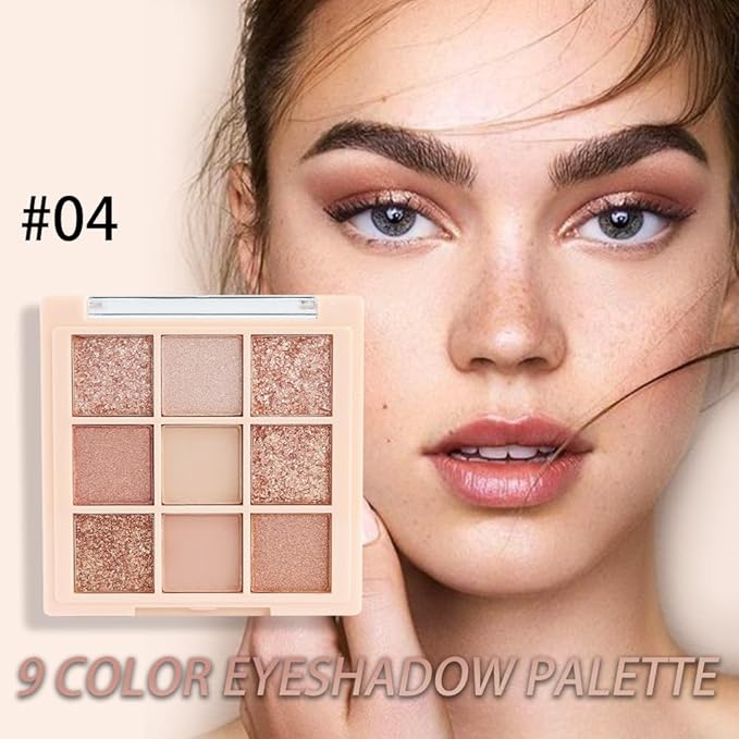 9Colors Champagne Rose Gold Eye Shadow Palette Makeup,Highly Pigmented Shimmer Pink Eyeshadow Palette Nude Glitter Sparkly Eye Shadows Long Lasting Waterproof Blendable Naturing-Looking