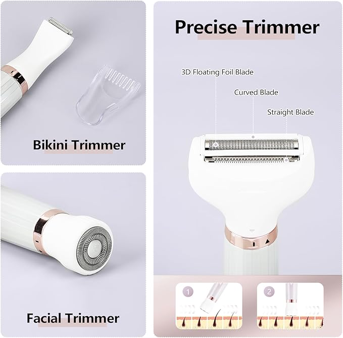 Electric Razors Shavers for Women, Bikini Trimmer 5 in 1 Lady Electric Shaver Razor Wet/Dry Face Razors for Face Nose Eyebrow Arms Armpit Legs Pubic Hair Area Painless Facial Hair Removal for Women