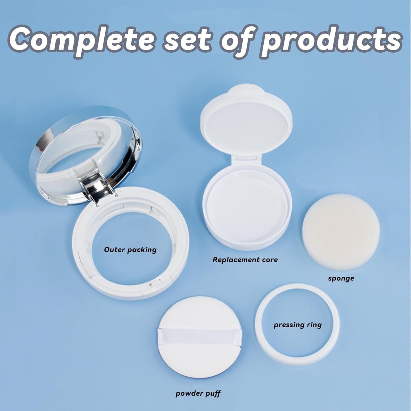 15g 0.5oz empty cushion foundation compact, luxurious white silver edge portable bb cream container dressing case