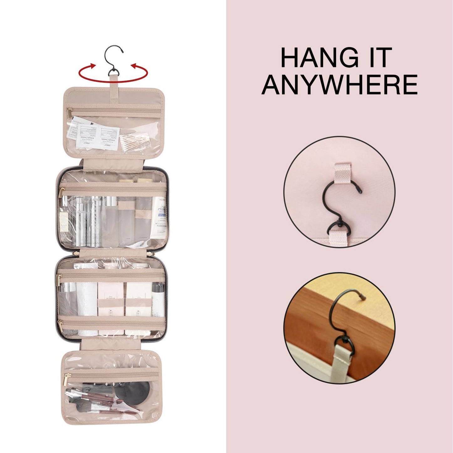 BAGSMART Toiletry Bag Travel Bag with Hanging Hook, Water-resistant Makeup Cosmetic Bag Travel Organizer for Accessories, Shampoo, Full Sized Container, Toiletries, Large-Blue