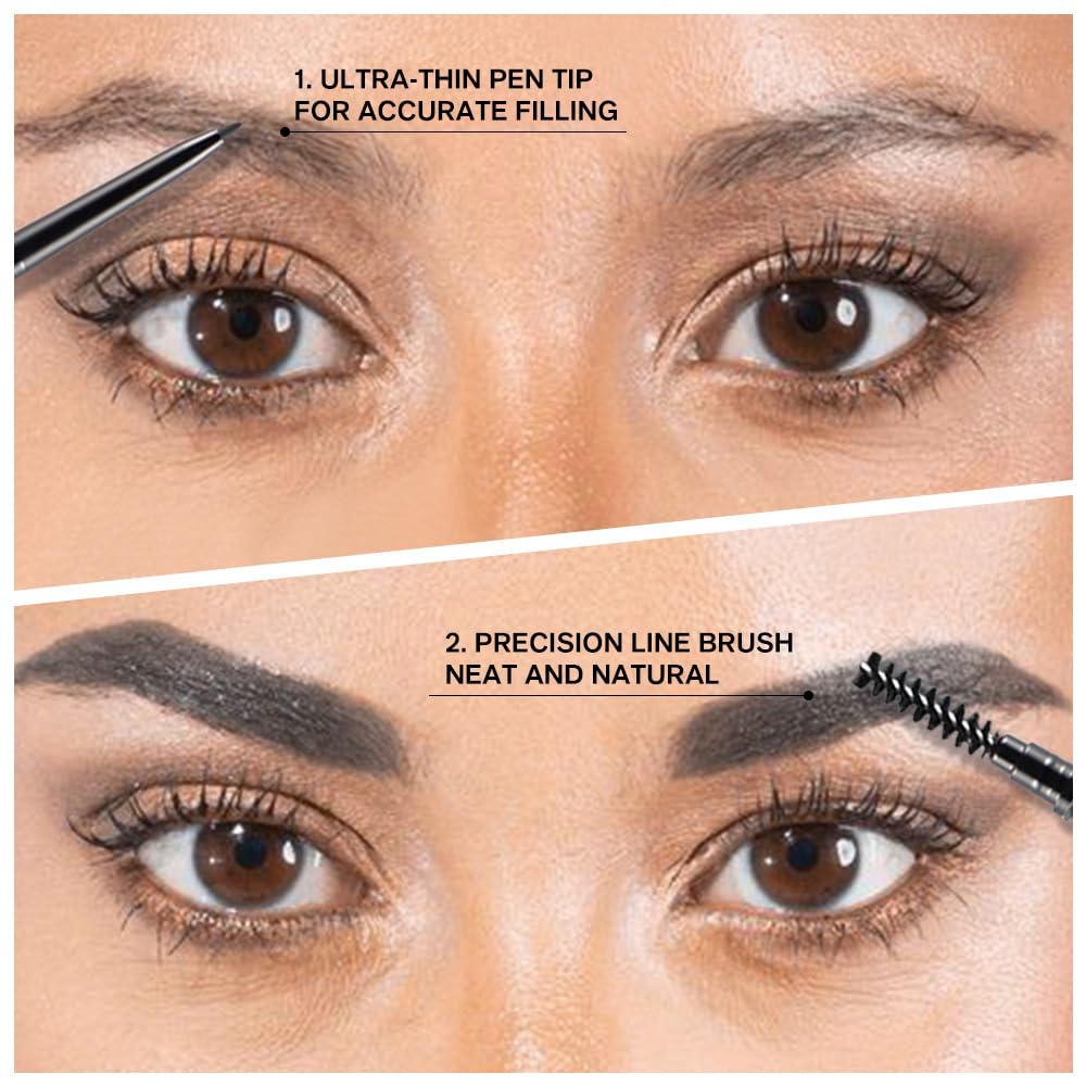 5 Pcs Waterproof Dual-Sided Fine Tip Eye Brow Pencils Pack,Ultra-Fine Mechanical Precise Pencil,Draws Tiny Brow Hairs, Defines, Fills Eyebrows, Shapes, Contours, Combs,1mm Pen Point(Pack of 5)-Gray