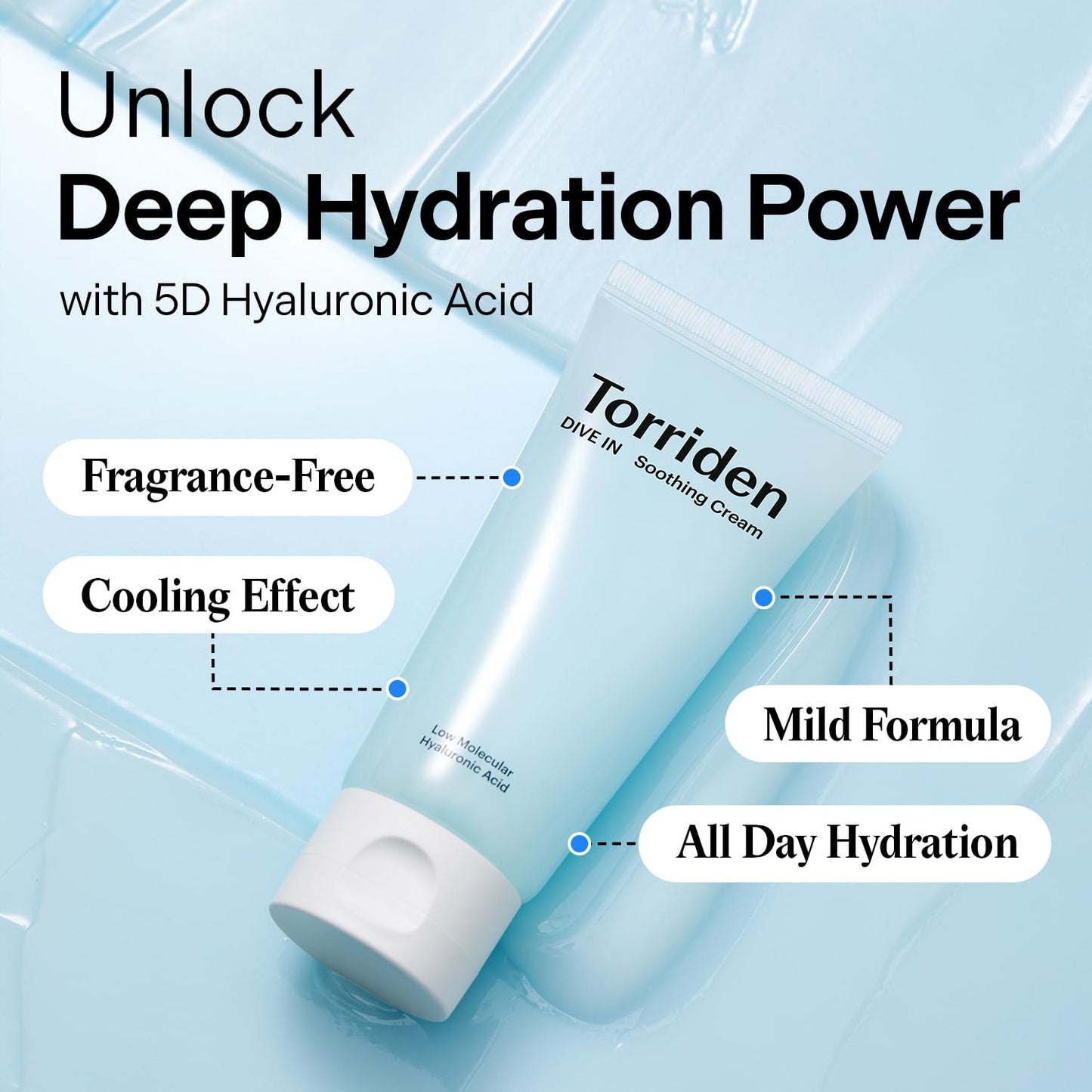 Torriden DIVE IN Hyaluronic Acid Soothing Cream Tube Type 100ml (3.38 fl. oz) | Revitalizing Facial Moisturizer for Sensitive and Dry Skin | Hyaluronic Acid, Panthenol, Allantoin