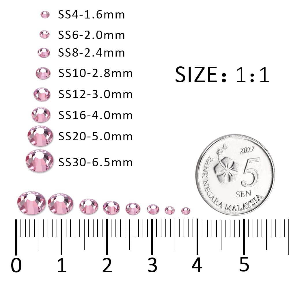 288Pcs Light Pink Crystal Rhinestones,Glass Flatback Rhinestones Gemstones for Nail Face Makeup Art Crafts Clothes Decoration -(SS30,6.5mm,Light Pink)