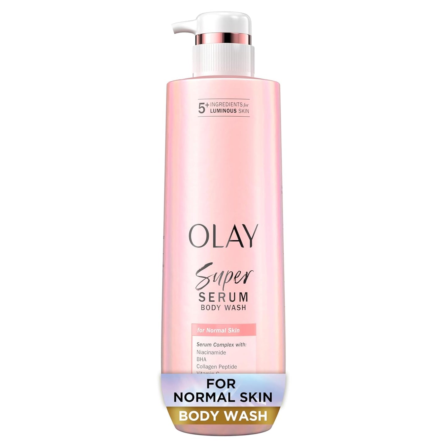 Olay Super Serum Body Wash for Normal Skin, 24hr Long Lasting Hydration, 5+ Ingredient Serum Complex for Bright Even Firm Luminous Skin, 18.5 fl oz