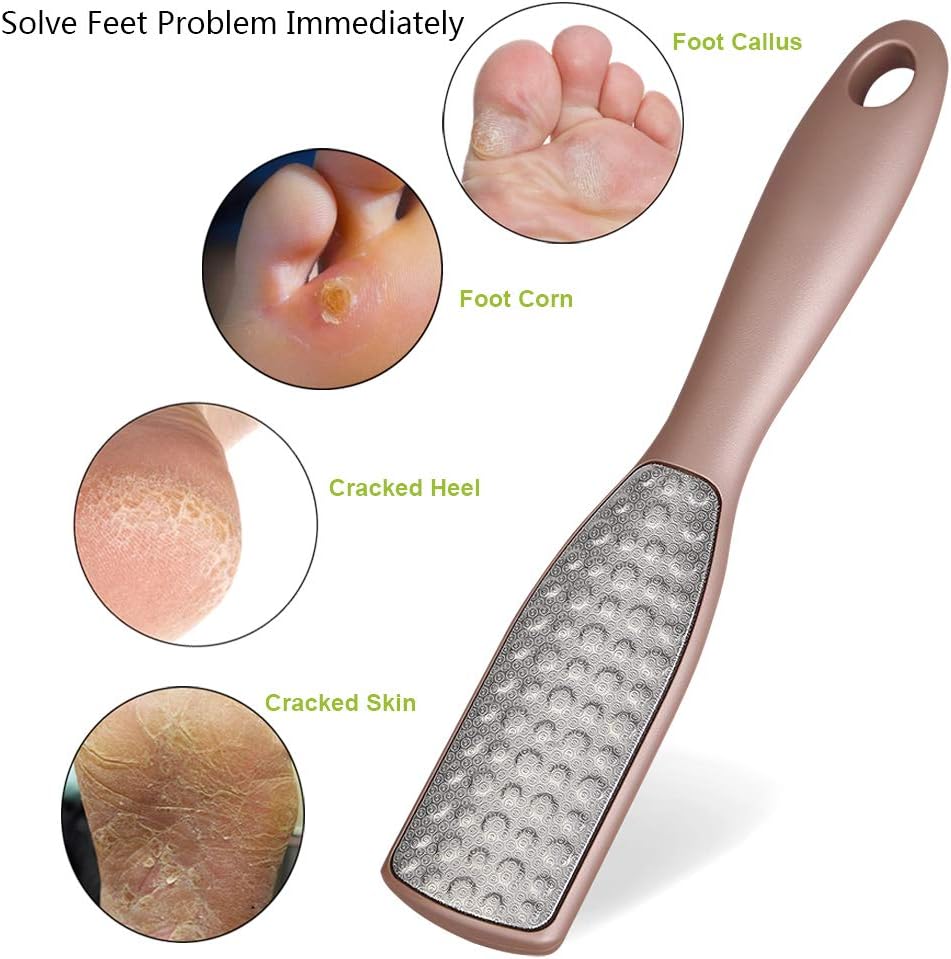 BEZOX Foot File Callus Remover, Double Sided Foot Scrubber for Dead Skin, Stainless Steel Pedicure File for Cracked Heel W/Cloth Storage Bag & Gift Box