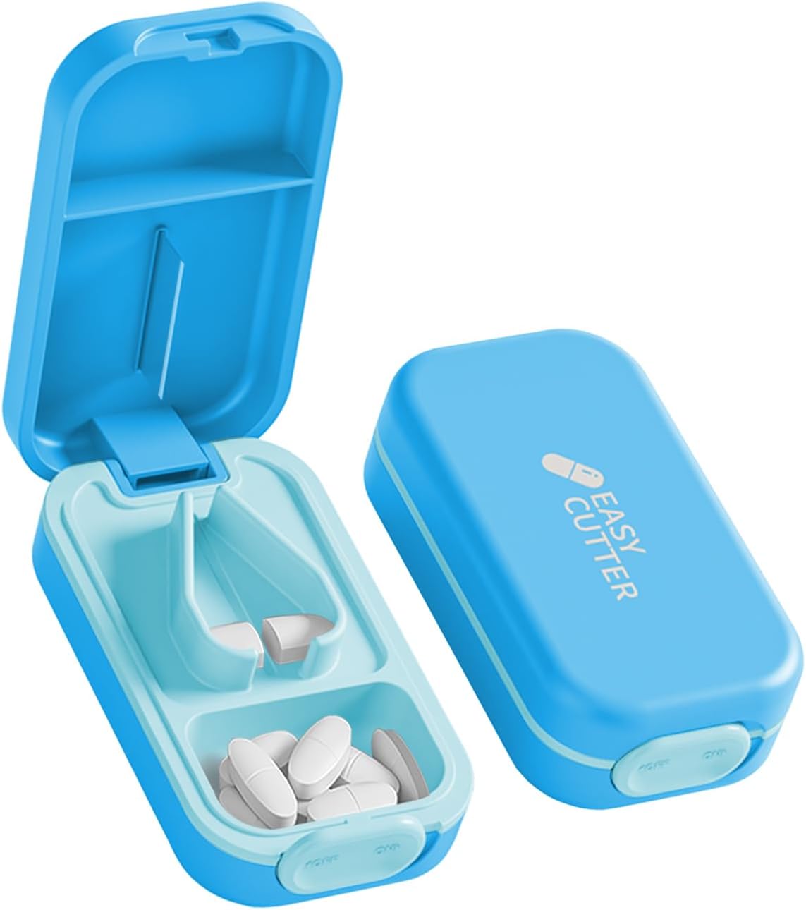 Pill Cutter Splitter for Small or Large Pills with Safety Lock - Accurate and Easy Travel-Friendly Design for Daily Use (Blue)