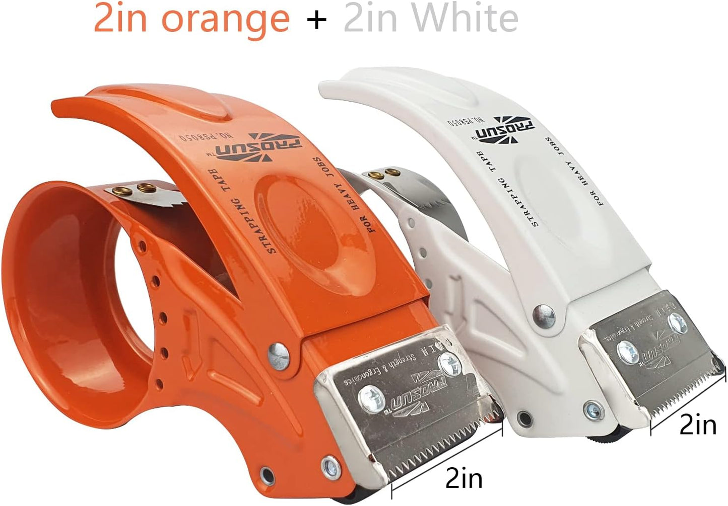 PROSUN 2 Pack Metal Packing Tape Dispenser Gun: 2-inch Wide Tape dispensers/3-Inch Inner Paper Core(2" Orange+2" White)