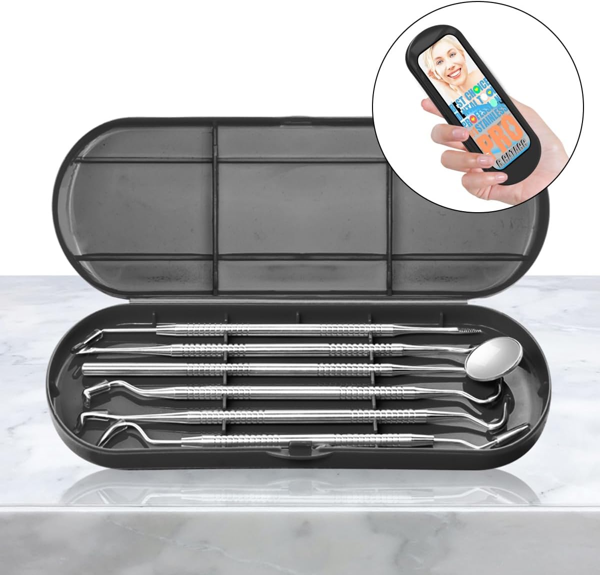 G.CATACC Dental Tools, Metal Dental Pick Teeth Cleaning Tools for Home Use, Stainless Steel Oral Care Hygiene Kit with Tooth Scraper Plaque Tartar Remover - with Case