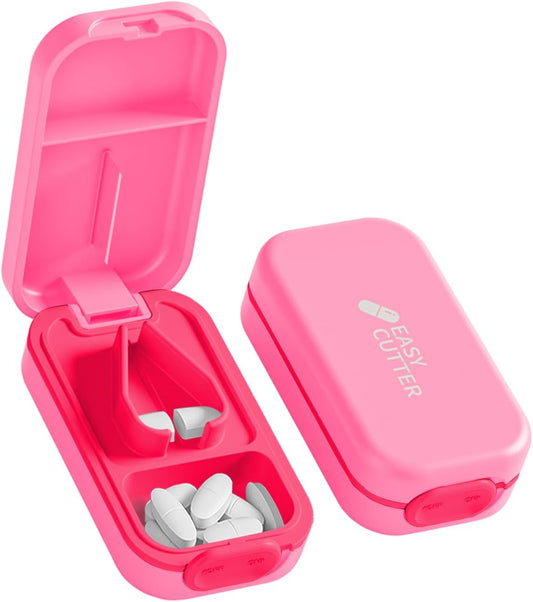 Pill Cutter Splitter for Small or Large Pills with Safety Lock - Accurate and Easy Travel-Friendly Design for Daily Use (Pink)